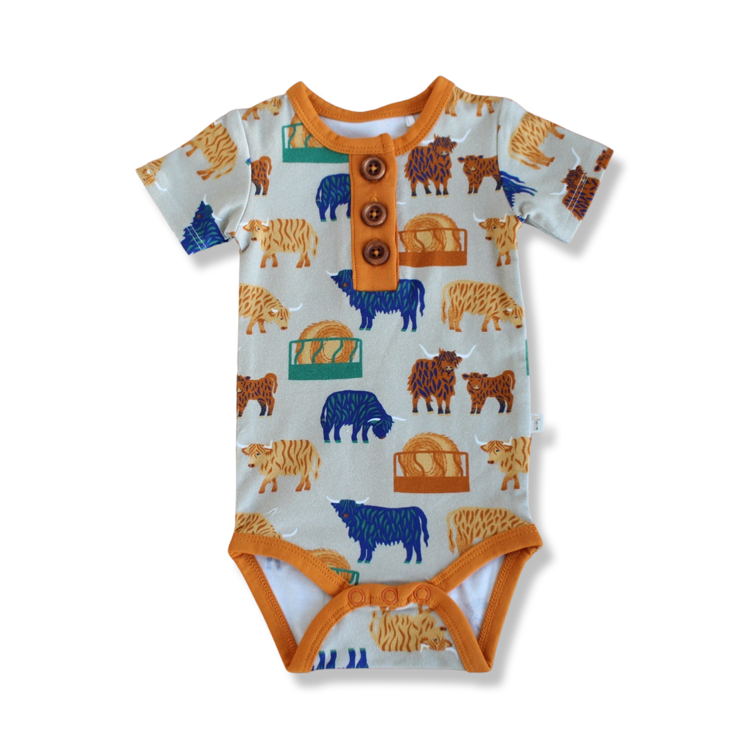 Highlander Cows Baby Henley Bodysuit